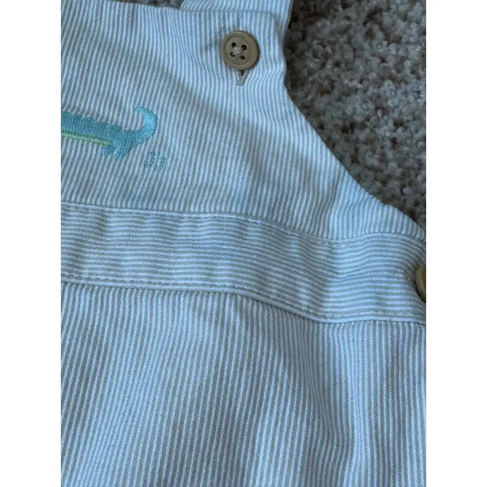Janie & Jack baby overalls, shorts, 3-6 months, Tan & white; with Alligator